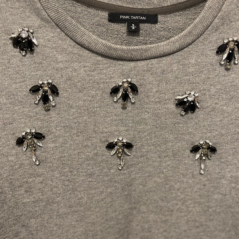 Pink Tartan. Pink tartan grey sweatshirt. Pink tartan bedazzled sweatshirt Small